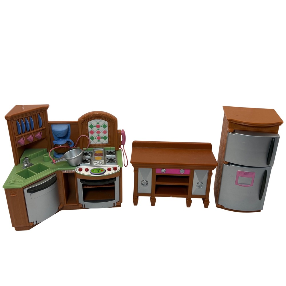Tested Works Vtg 2005 Fisher Price Loving Family Dollhouse Kitchen Fridge Buffet
